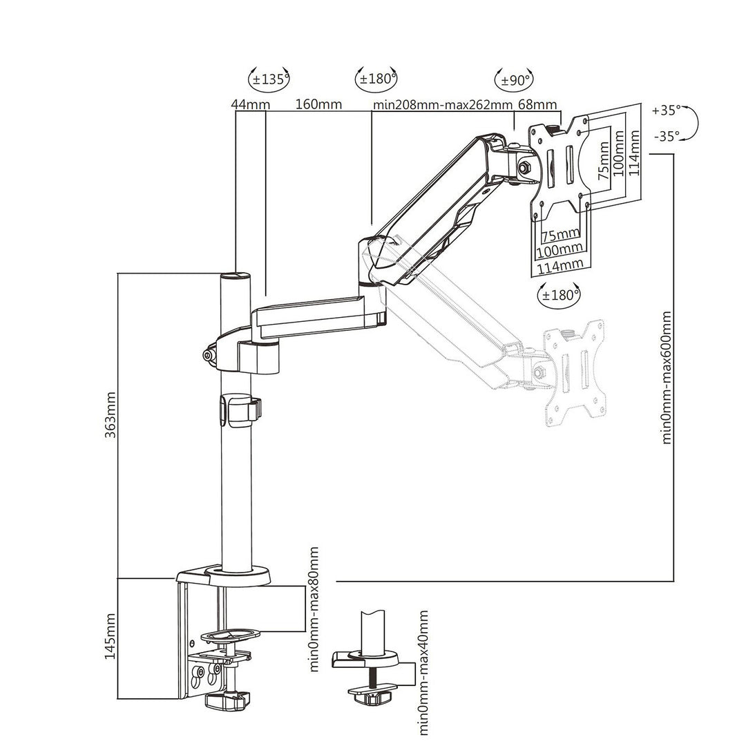 Suport pentru monitor Maclean MC-775 cu arc gazos, braț dublu 17 "-32" 8 kg