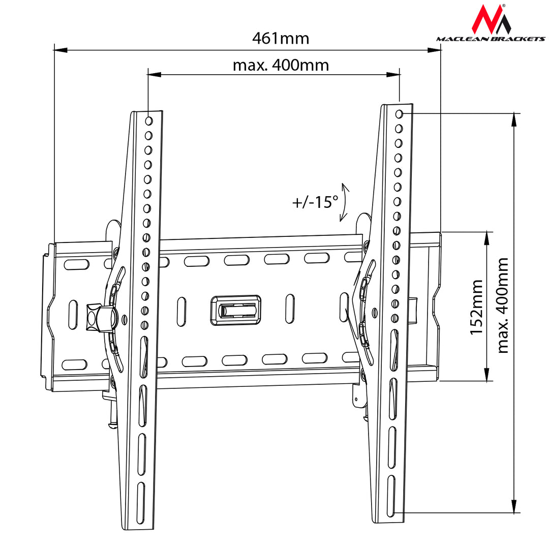 Maclean MC-778 Suport TV pentru perete 26 "-55" max. 45 kg max. VESA 400x400 acoperit cu pulbere neagră