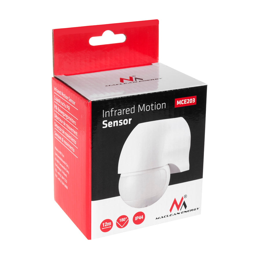 Detector de mișcare cu infraroșu PIR acoperire modernă 12m Maclean Energy MCE203