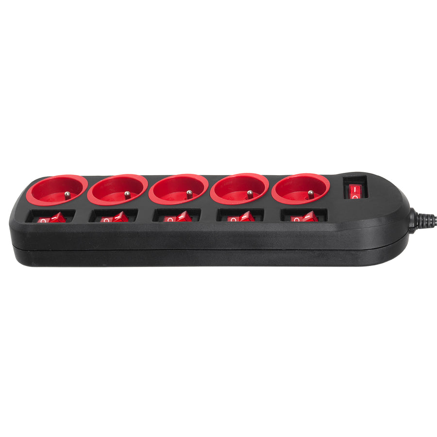 Bandă de alimentare Maclean, cablu prelungitor cu 5 prize, cu întrerupătoare, 250VAC/10A, 1.5m, MCE204