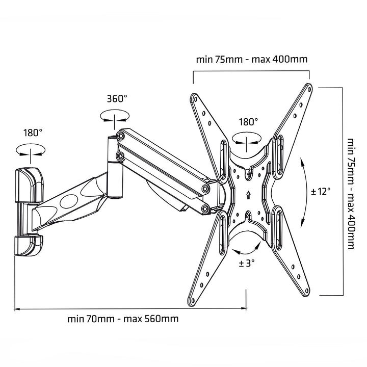 Suport TV sau monitor cu arc gaz 32 - 55 "22kg Maclean MC-784