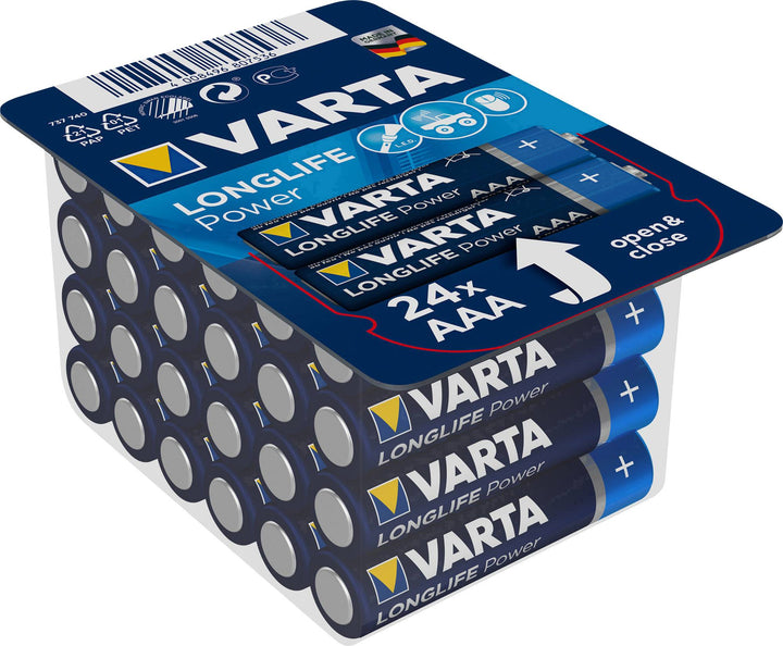 Set de 24 baterii alcaline AAA, R3, Varta Long Life Power, 1,5 V