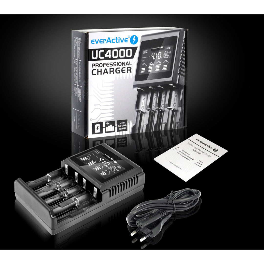 Încărcător pentru baterii Li-ion cilindrice și Ni-MH everActive UC-4000