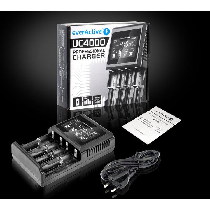 Încărcător pentru baterii Li-ion cilindrice și Ni-MH everActive UC-4000