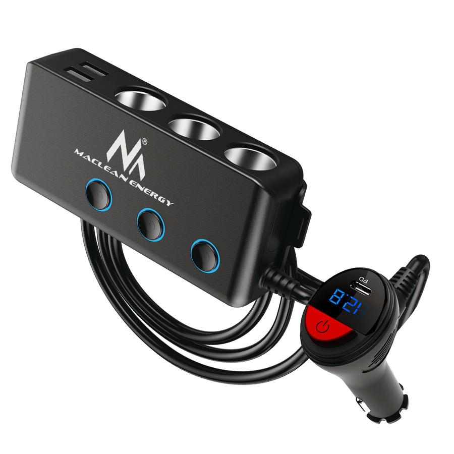 Incarcator Auto MCE218, cu 3 porturi bricheta auto 120W, 4 USB, incarcator auto cu USB tip C 18W, voltmetru