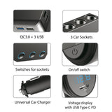 Incarcator Auto MCE218, cu 3 porturi bricheta auto 120W, 4 USB, incarcator auto cu USB tip C 18W, voltmetru