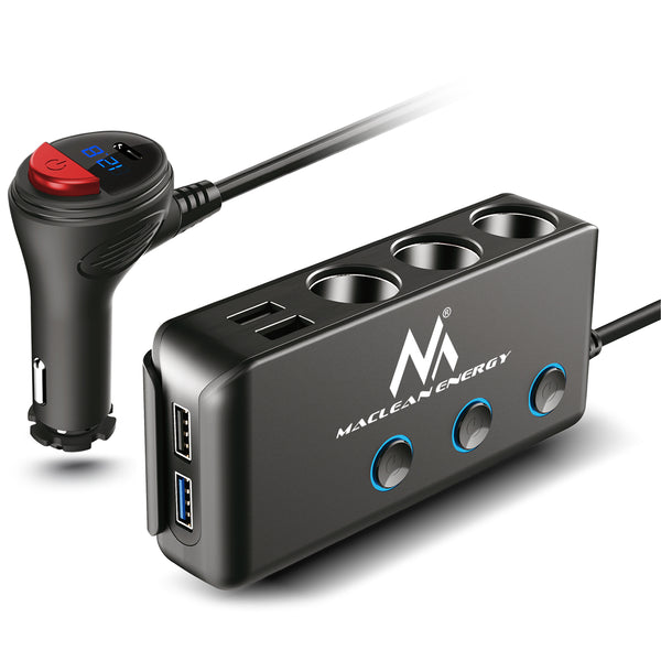 Incarcator Auto MCE218, cu 3 porturi bricheta auto 120W, 4 USB, incarcator auto cu USB tip C 18W, voltmetru