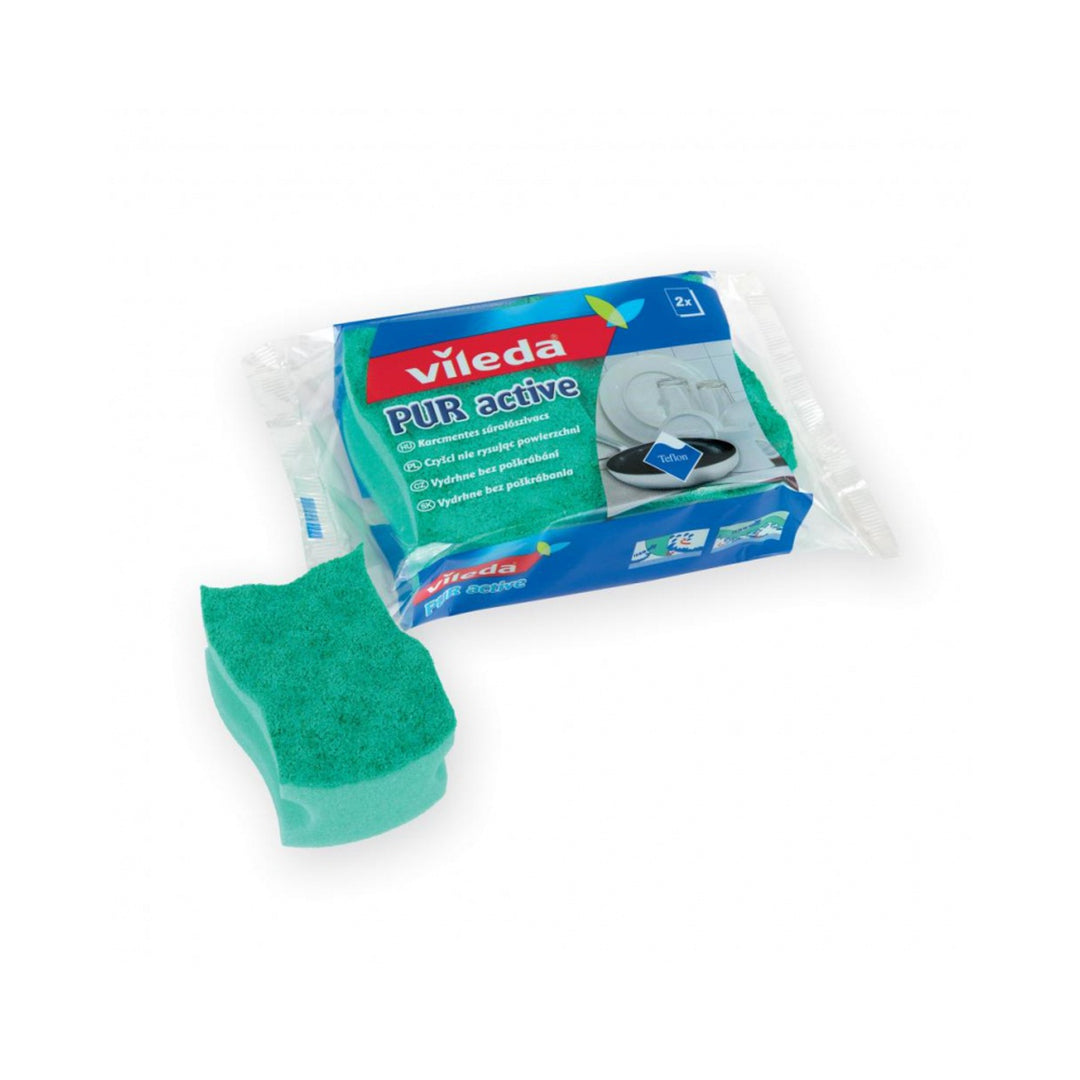 Vileda 116514 Glitzi Pur Active Sponge - Oale și tigăi de teflon, pachet de 2 bucăți