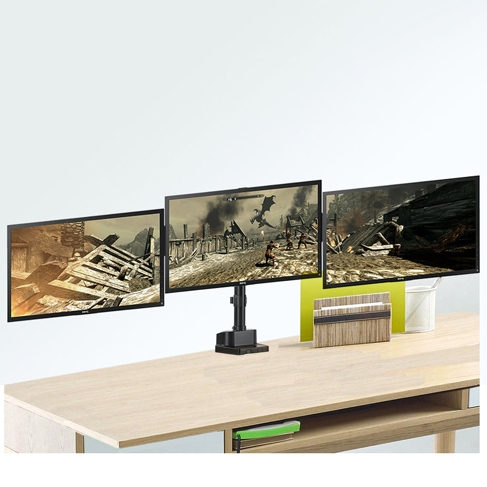 Suport de birou pentru 3 monitoare LCD, LED cu 2x USB 3.0, 17-27", 3x7kg, VESA 75x75 și 100x100, Maclean MC-811