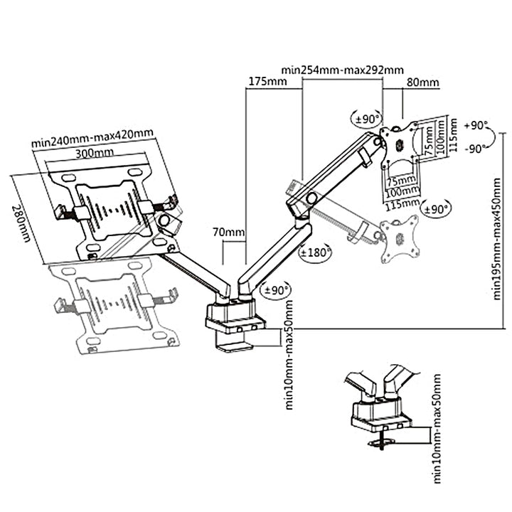 Maclean MC-813 Suport dublu de birou pentru monitor și laptop 17 "-32" 2x8kg VESA 75x75, 100x100