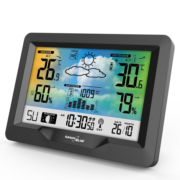 Statie meteo wireless, Greenblue GB540 DCF, negru, afisaj LED