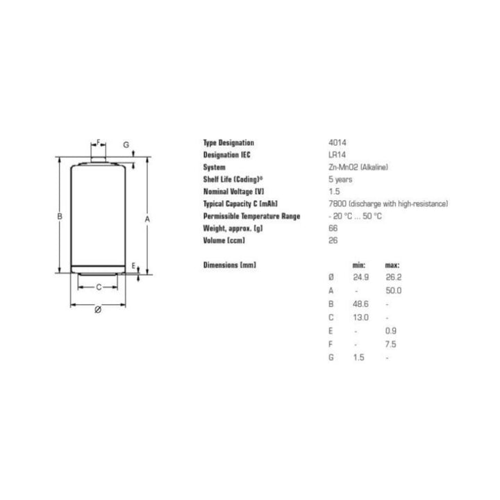 Set 20 baterii Alcaline Varta Industrial, R14, LR14 C, 8000mAh