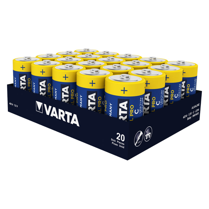 Set 20 baterii Alcaline Varta Industrial, R14, LR14 C, 8000mAh