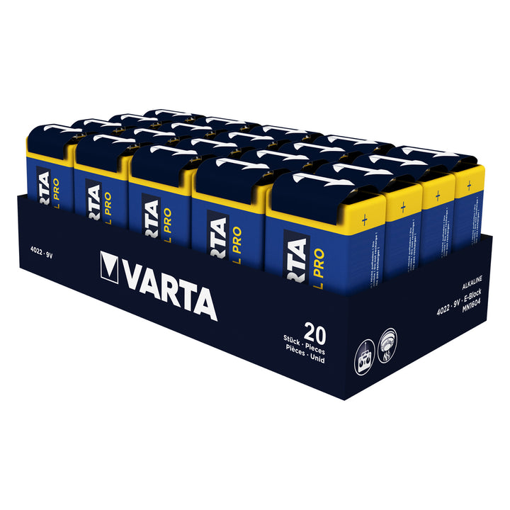 Set de 20 de baterii alcaline Varta R9V 6LR61, 9V, 540-640 mAh