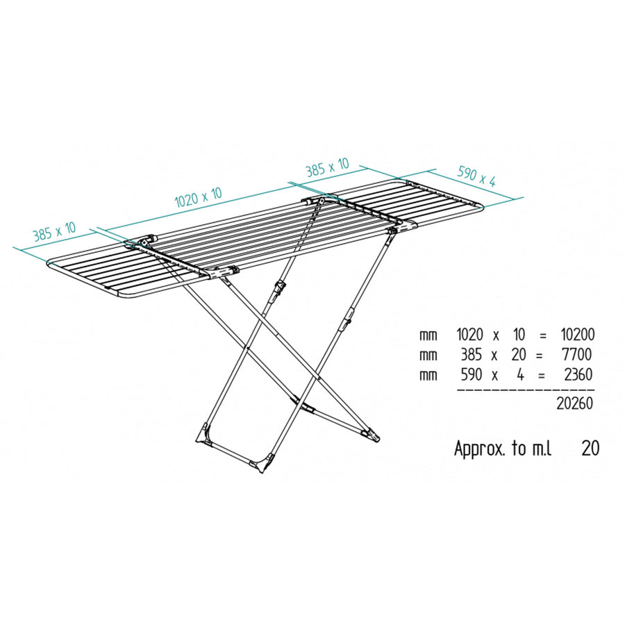 Strat extensibil din oțel și aluminiu, spațiu de așezare de la 11 la 20 m, suport pentru articole mici, dimensiuni deschise, alb, 110-187 x 61 x 94 cm