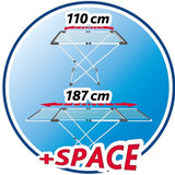 Strat extensibil din oțel și aluminiu, spațiu de așezare de la 11 la 20 m, suport pentru articole mici, dimensiuni deschise, alb, 110-187 x 61 x 94 cm