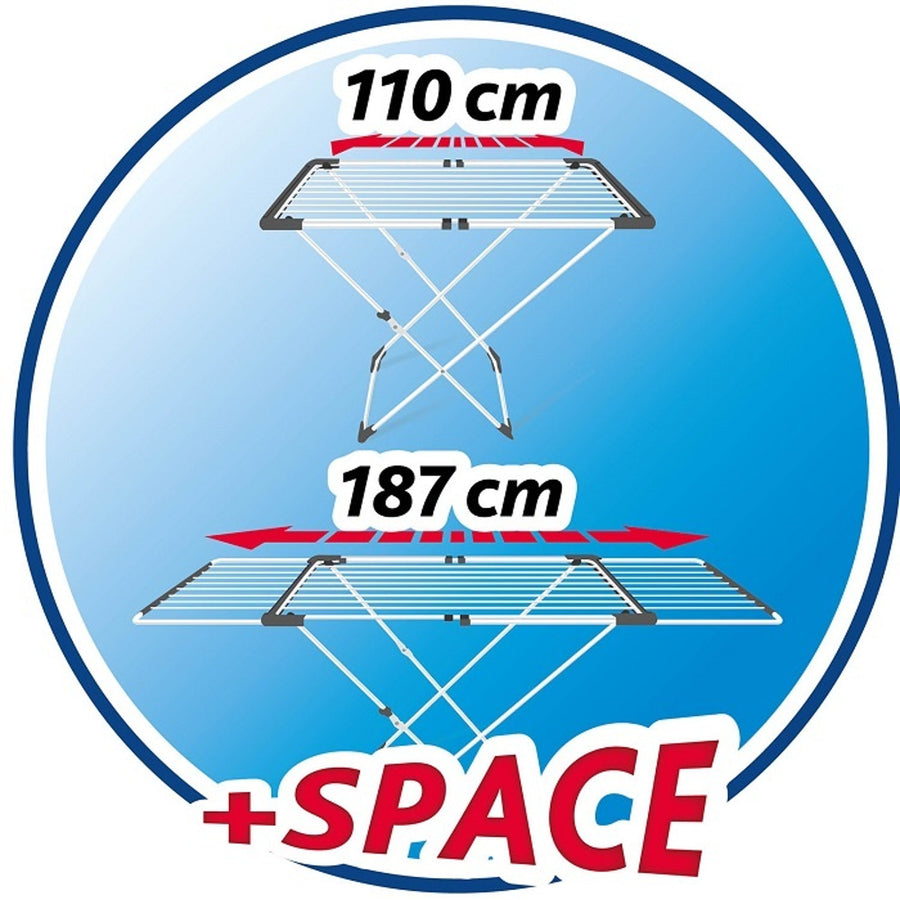 Strat extensibil din oțel și aluminiu, spațiu de așezare de la 11 la 20 m, suport pentru articole mici, dimensiuni deschise, alb, 110-187 x 61 x 94 cm