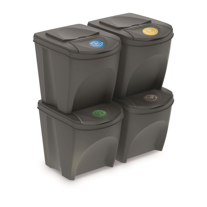 Sortibox set de cosuri  de gunoi pentru colectare selectiva 4x25L gri