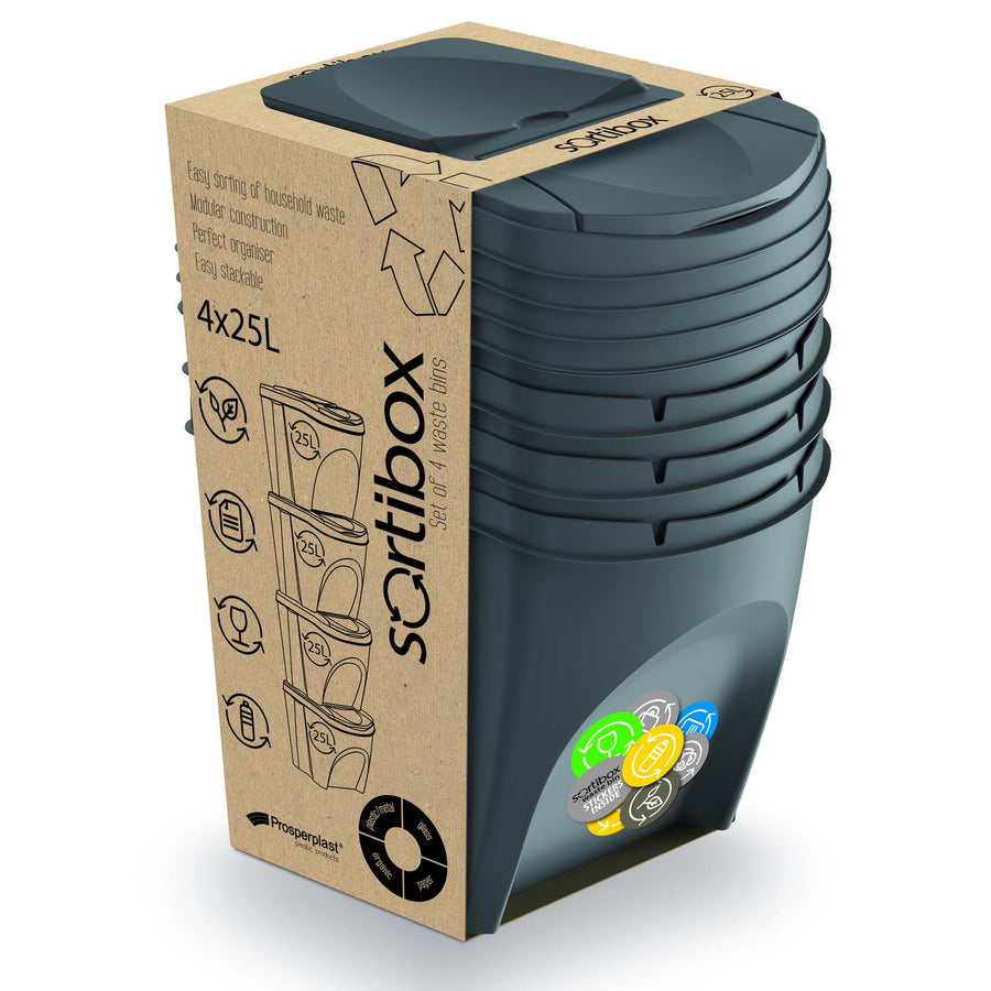Sortibox set de cosuri  de gunoi pentru colectare selectiva 4x25L gri
