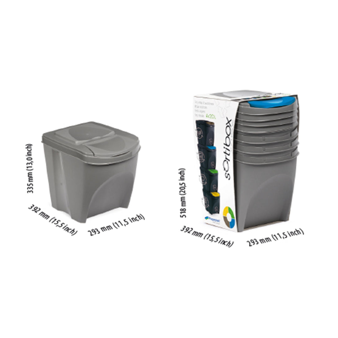 Sortibox set de cosuri  de gunoi pentru colectare selectiva 4x25L gri