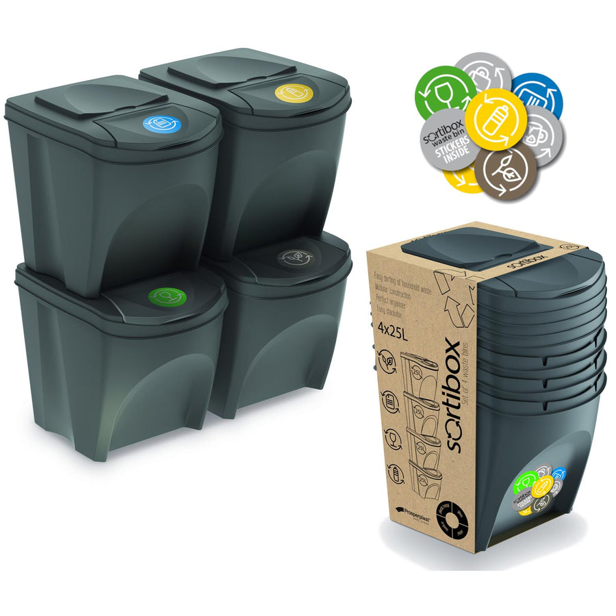 Sortibox set de cosuri  de gunoi pentru colectare selectiva 4x25L gri