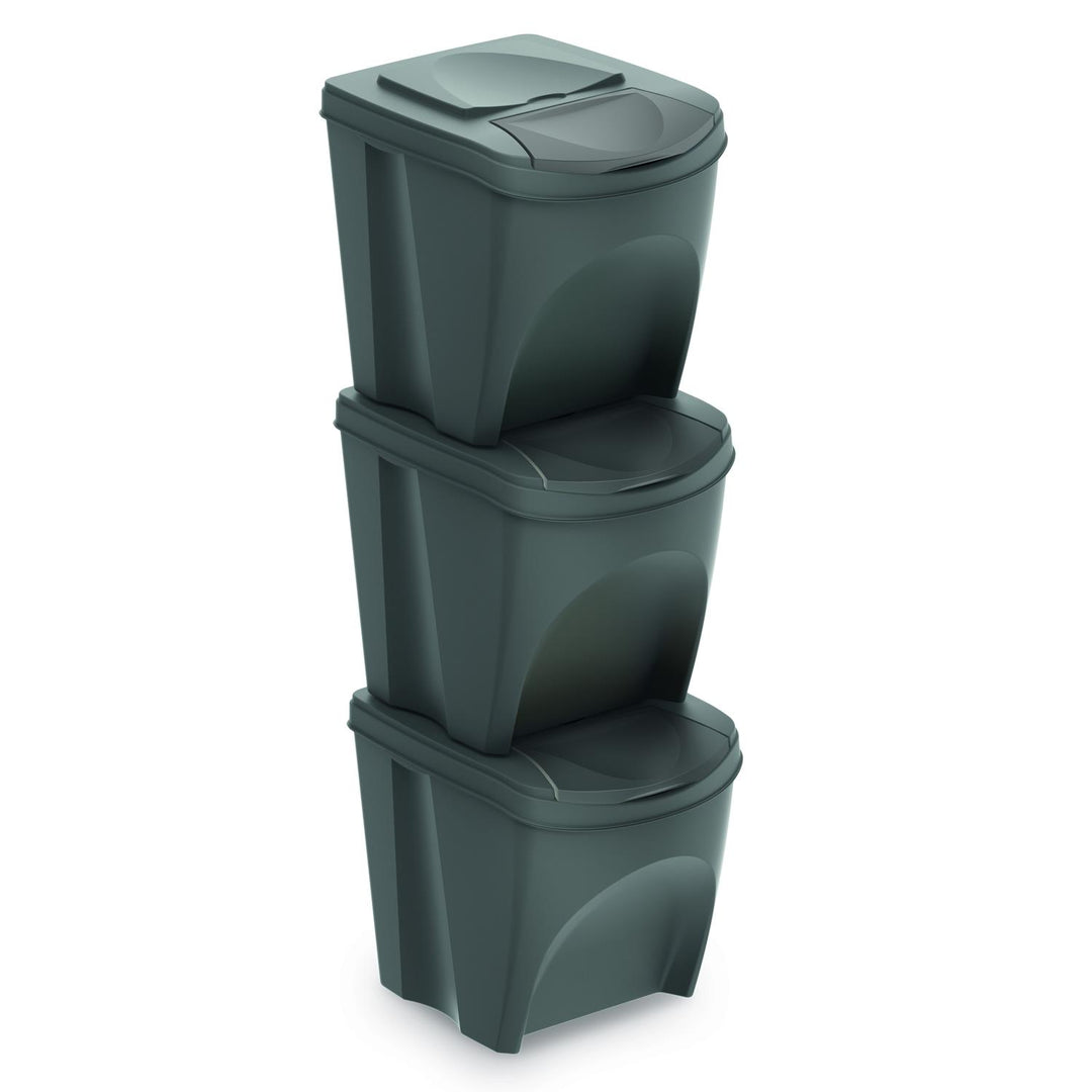 Coșuri de gunoi Sortibox 3x20L pentru sortarea deșeurilor, gri