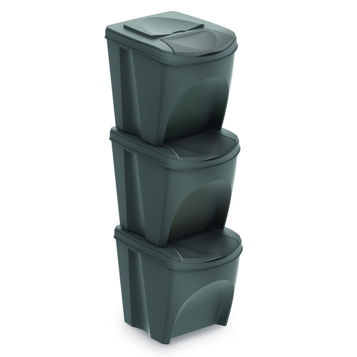 Coșuri de gunoi Sortibox 3x20L pentru sortarea deșeurilor, gri