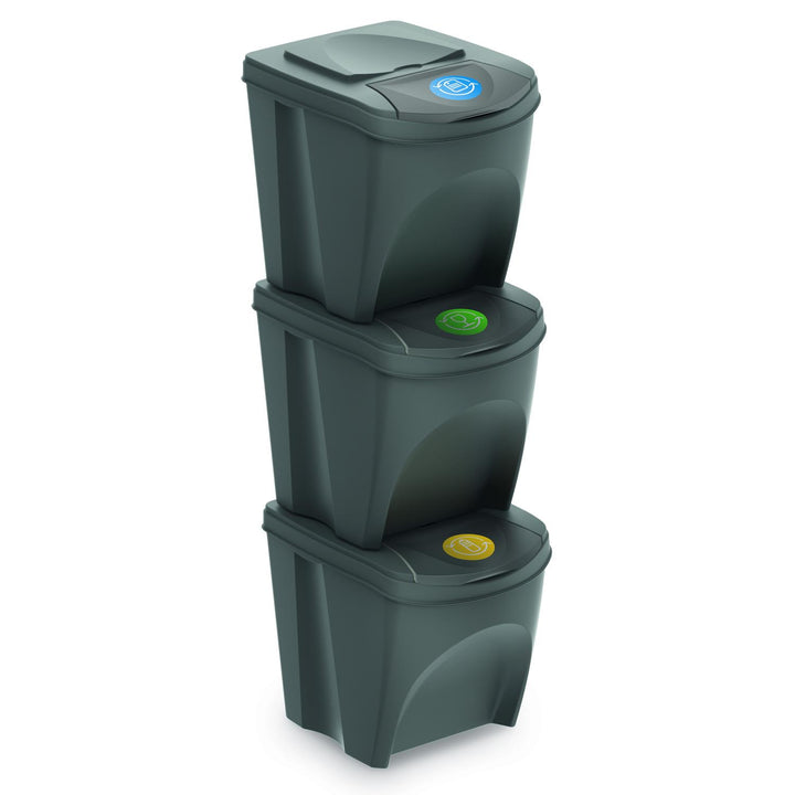Coșuri de gunoi Sortibox 3x20L pentru sortarea deșeurilor, gri