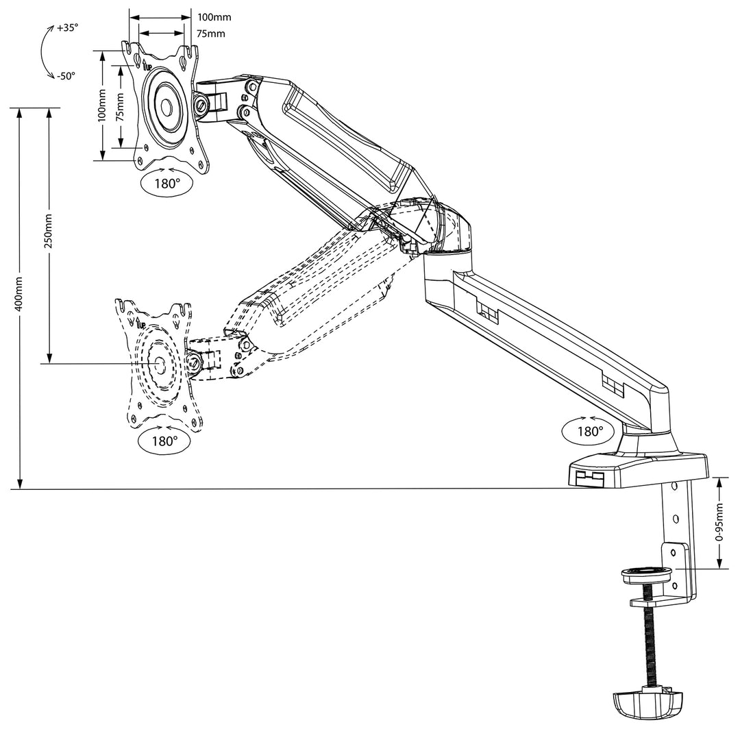 Suport de birou reglabil, TV / monitor, dubla articulatie, 13 - 27 inch, Negru, Maclean, MC-860