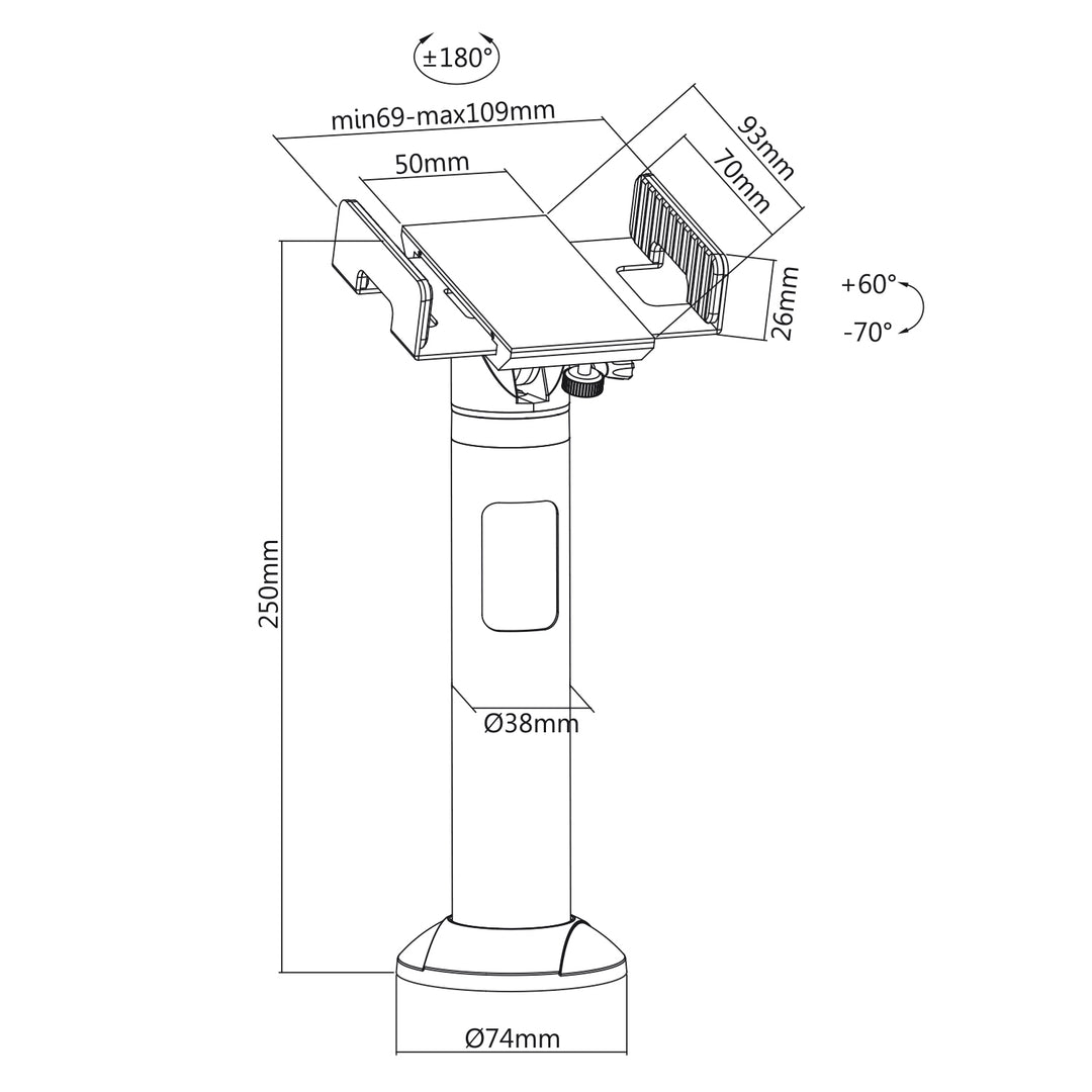 Suport universal pentru POS, Maclean Brackets MC-847, reglabil, negru