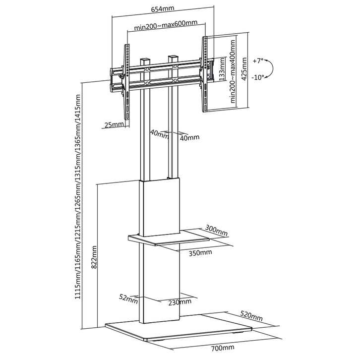 Suport universal pentru montarea televizoarelor, VESA 600x400, max 40kg, MC-865