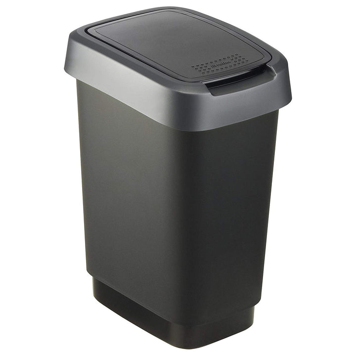 Coș de gunoi Rotho Twist 10L negru-argintiu cu capac rotativ
