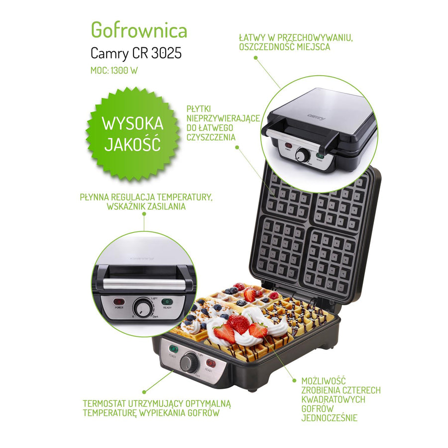 Camry CR 3025 Watt - aparat de călcat napolitane antiaderente de 3025 Watt