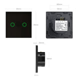 Comutator luminos tactil, dublu, din sticlă, negru cu buton rotund Maclean Energy MCE704B, dimensiuni 86x86mm, cu iluminare buton