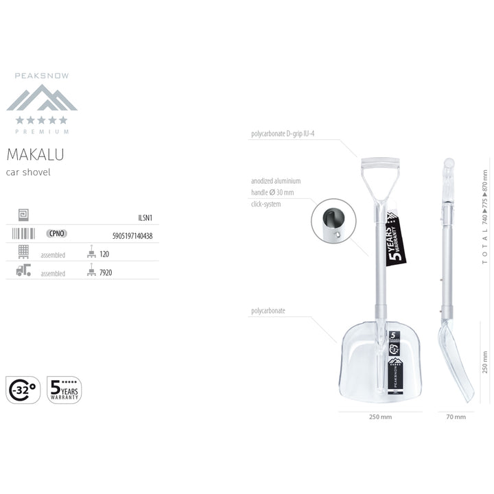 Prosperplast Peaksnow Makalu Mașină pliabilă Lopată pentru zăpadă