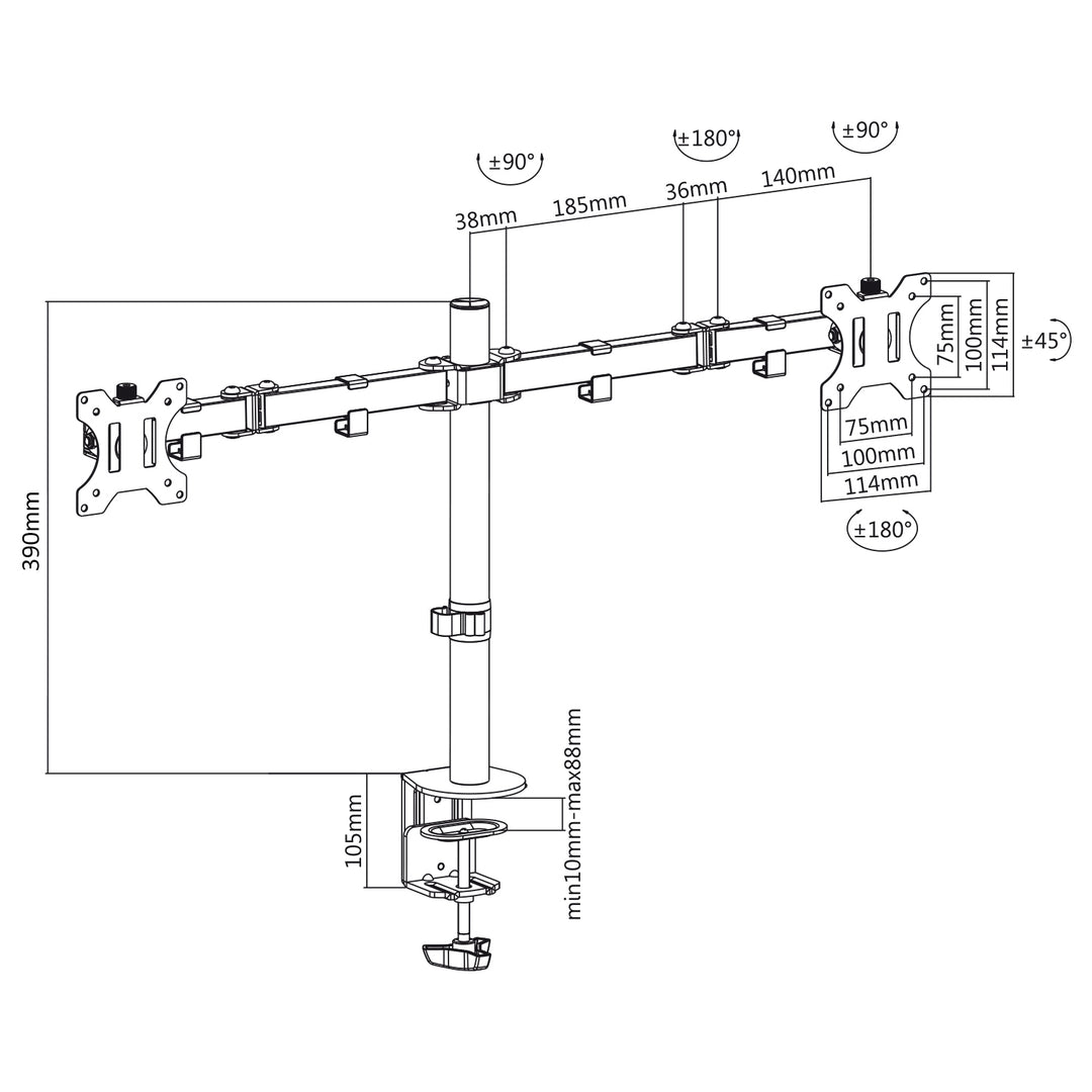 Suport pentru desktop pentru 2 monitoare LCD Maclean MC-884, 17-32", 2x 8kg, MC-884