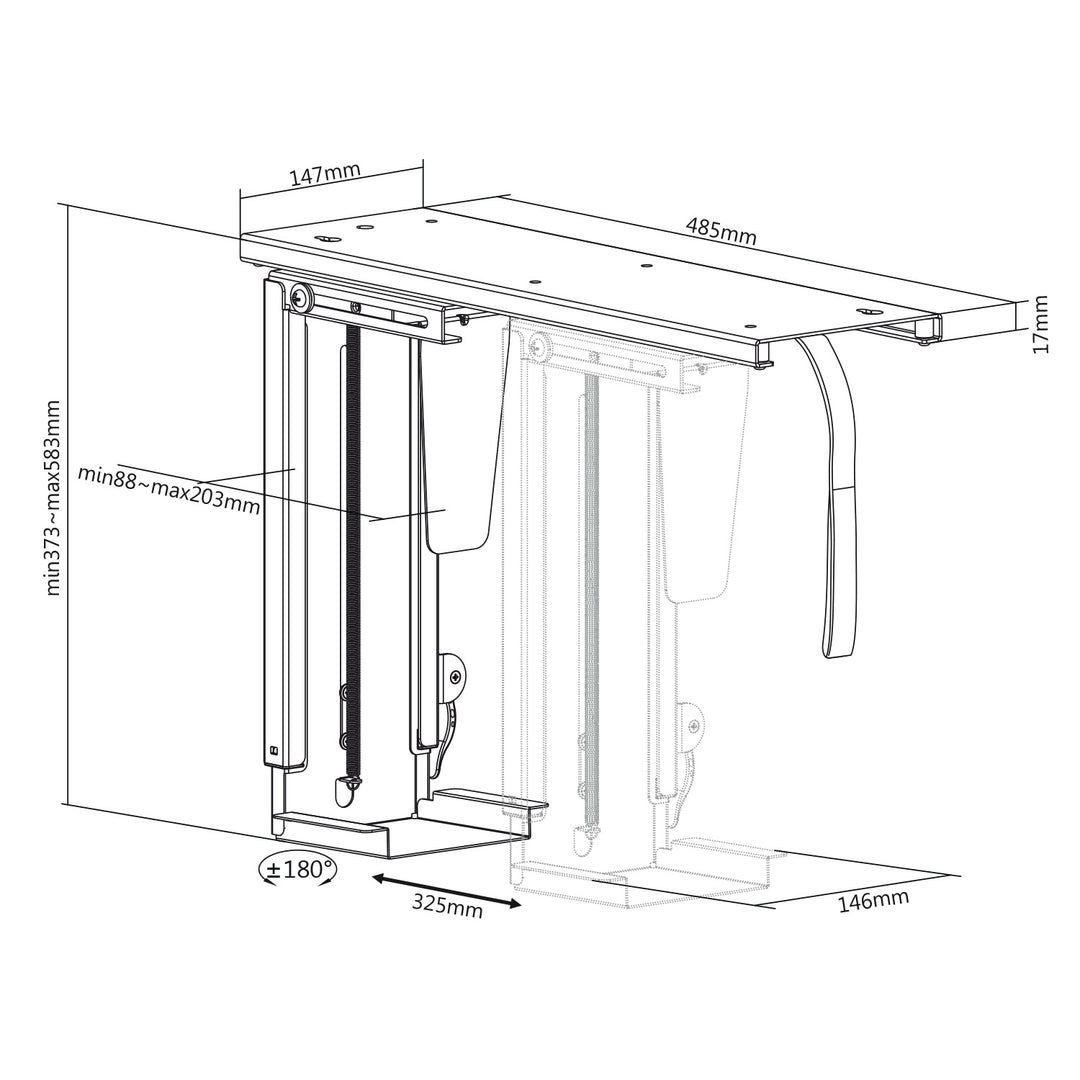 Maclean MC-885 B Suport computer sub birou Negru reglabil Max. 10 kg.