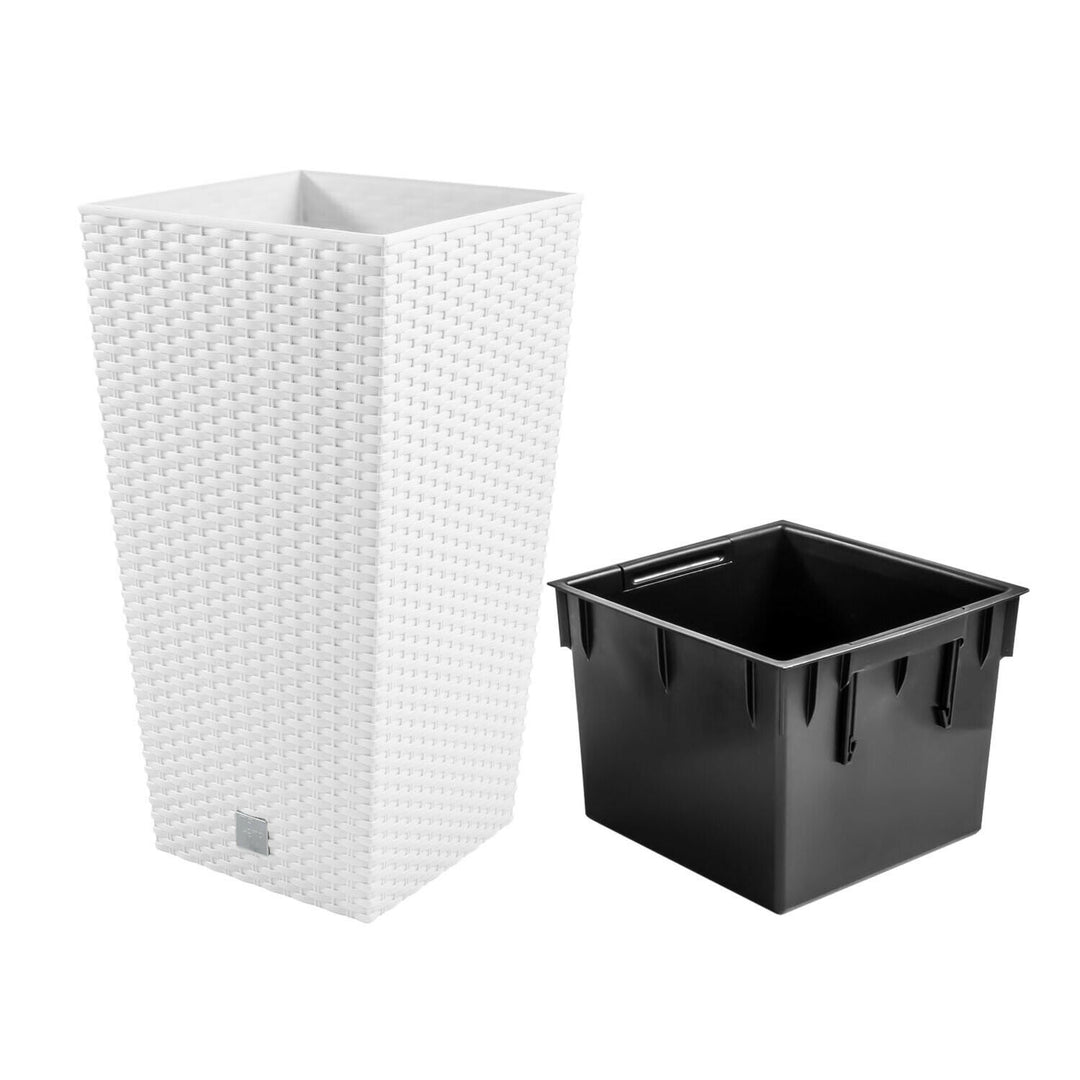 Ghiveci de flori înalt cu rezervor, imitație naturală de ratan Rato Square DRTS265-S449 - alb