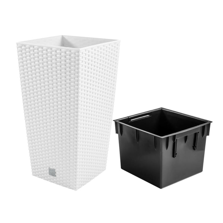 Ghiveci de flori înalt cu rezervor, imitație naturală de ratan Rato Square DRTS265-S449 - alb