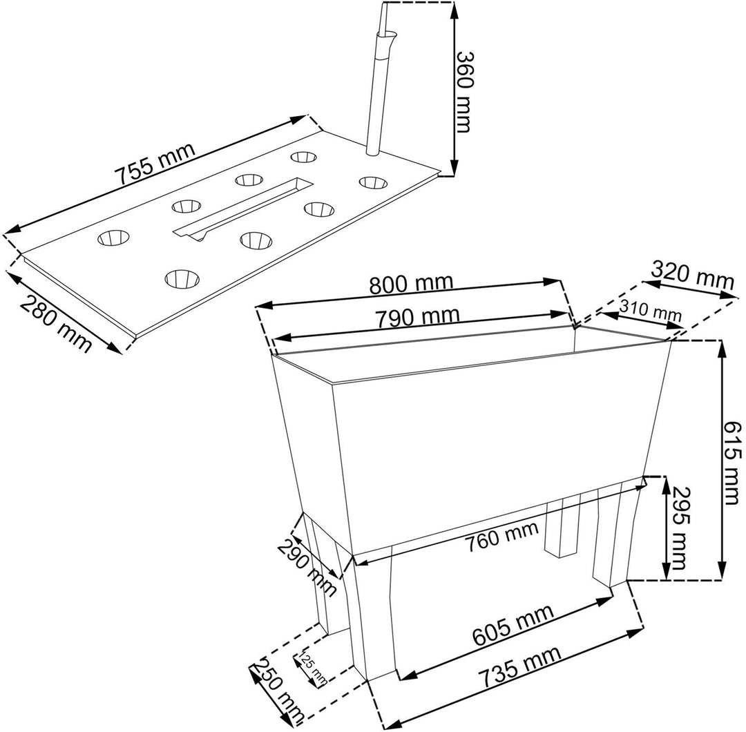 Ghiveci de plante/flori cu picioare imitație de ratan dreptunghiular Prosperplast Rato Case DRTC800H S433 antracit