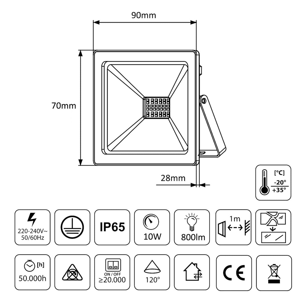 Proiector LED, 10W, 800lm alb cald (3000K) Maclean, MCE510 WW, IP65, PREMIUM