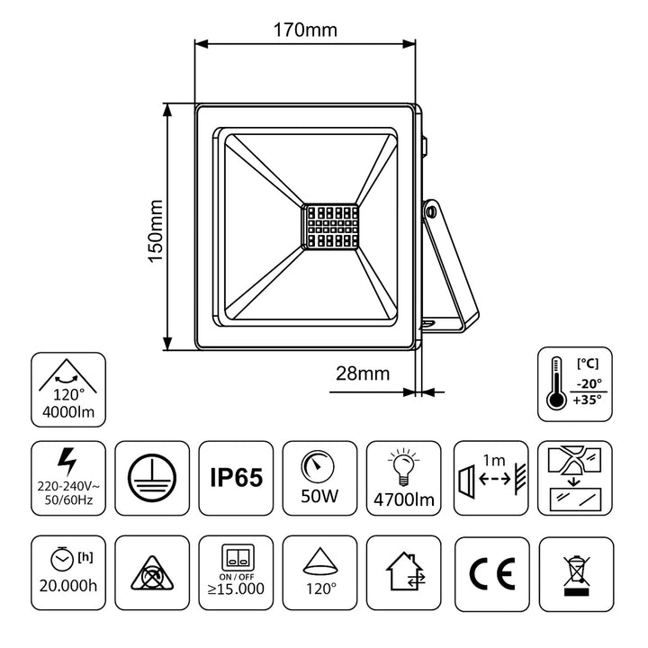 Proiector LED Slim, 50W, 4000lm, alb cald (3000K) Maclean, MCE550 WW, IP65, PREMIUM