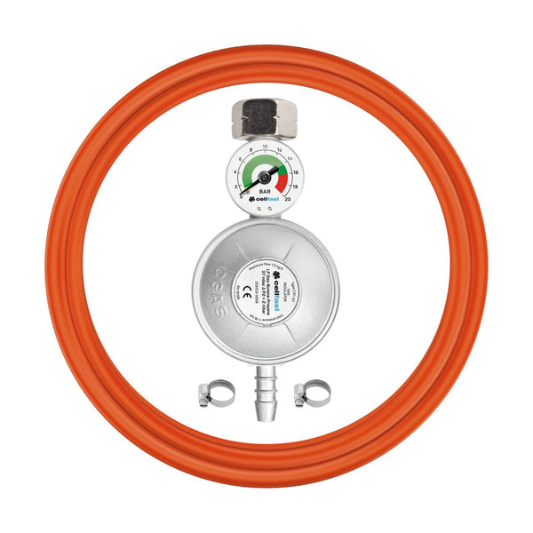 Set de conectare propan-butan cu manometru furtun de 2 m Set complet pentru aragazele cu gaz, plite, cuptoare, grătare și alte dispozitive de gaz 37 mbar