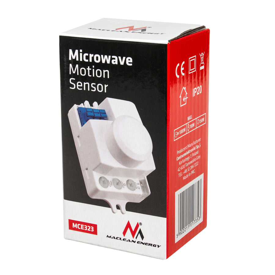 Detector de mișcare cu microunde Maclean Energy MCE323 cu nivel de lumină reglabil, durată de iluminare și sensibilitate/interval de funcționare