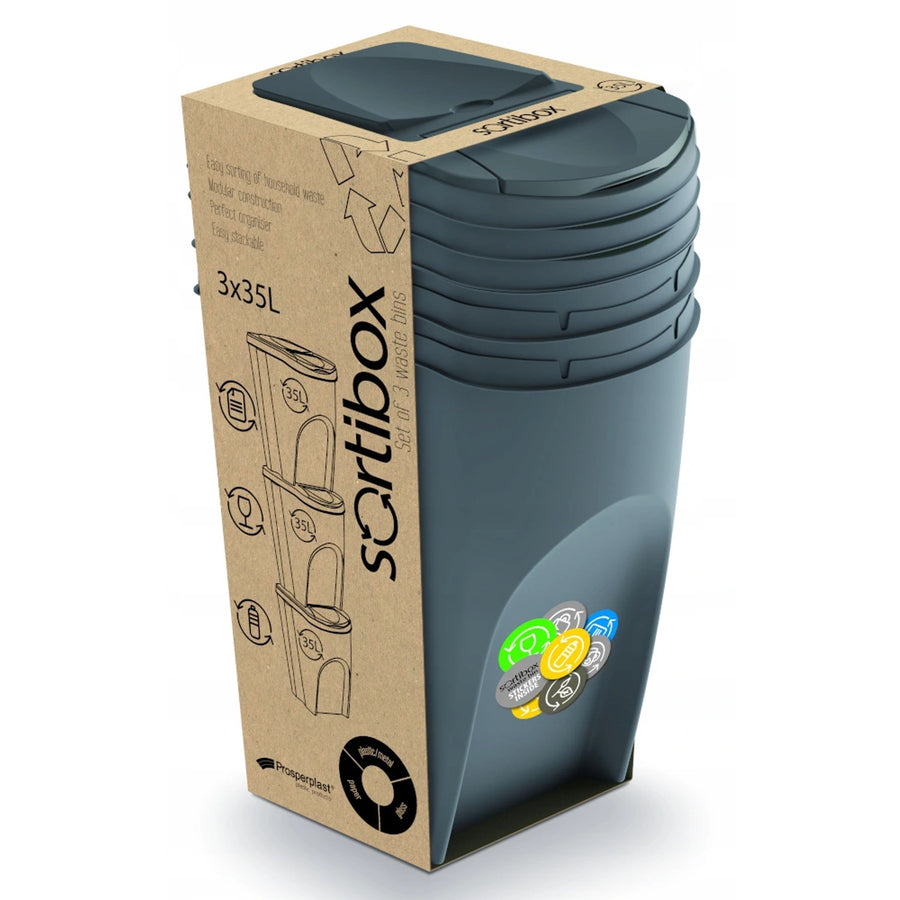 Sortibox set de sortare a deșeurilor 3x35L gri