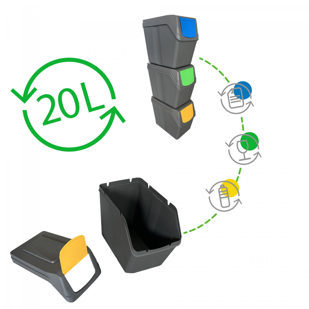 Set coșuri de segregare Sortibox 3x20L ISWB20S3-405U - gri