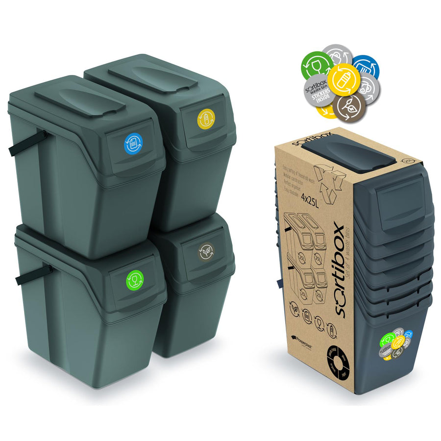 Set de coșuri de sortare a deșeurilor 4x25L Sortibox ISWB25S4 gri