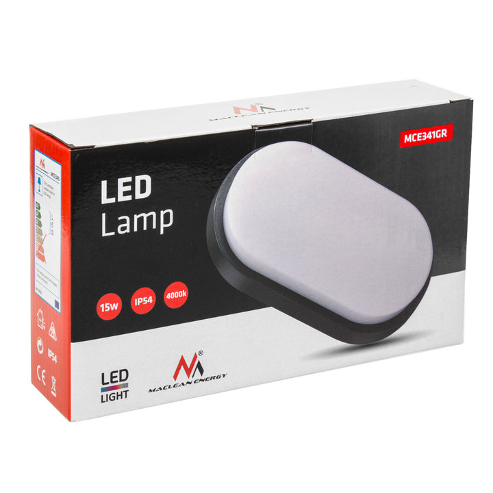 Maclean Energy MCE341 Lampă LED de perete și tavan GR 1100lm 15W IP54 gri, alb natural (4000K)