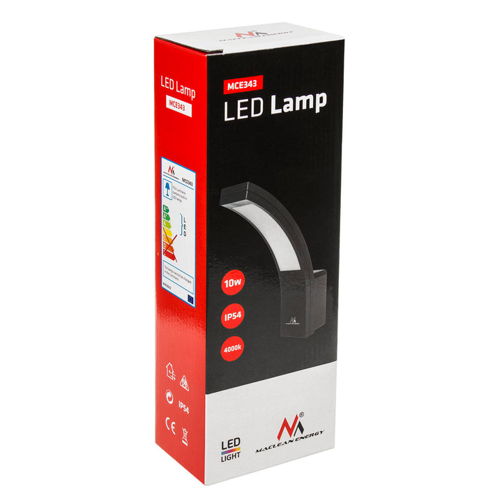 Lampa de perete cu LED-uri MCE343 B 800lm 10W IP54 Maclean Energy negru, alb natural (4000K)