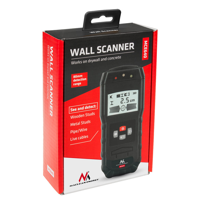 Detector Maclean, pentru fire / lemn / metal in pereti, carcasa si baterie incluse, MCE640